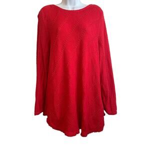 Chicos Women Tunic Sweater XL Coral Fringe‎ Hem Textured Workwear Boho Cottage